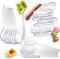 12 Pieces- Heavy Duty Disposable Plastic Serving Utensils, Four 10” Spoons and Forks, Four 6-1/2” Tongs,Clear